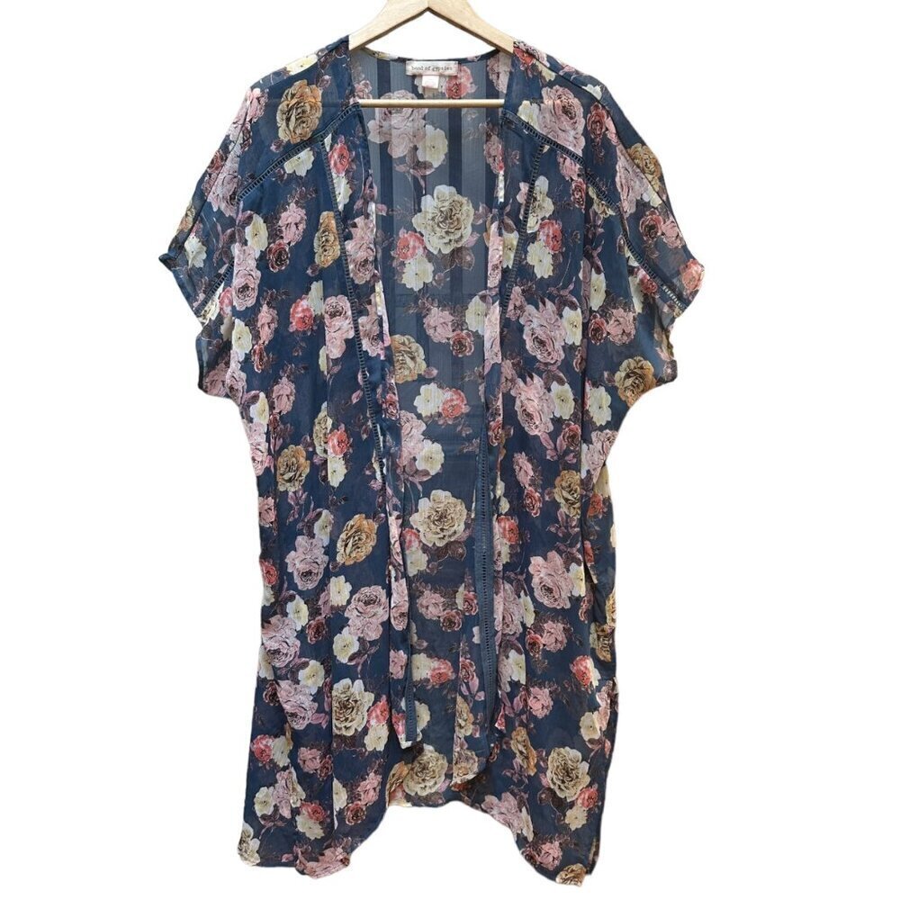 Band of Gypsies‎ Blue Floral Cover-Up Kimono Cardigan Kaftan Womens Size XS/S